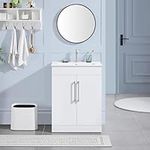 Yaheetech Bathroom Vanity Unit with Ceramic Basin, Bathroom Vanity Storage Cabinet with 2 Doors, Floor Standing Bathroom Vanity Sink Cabinet, White