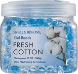 SMELLS BEGONE Odor Eliminator Gel Beads - Air Freshener - Eliminates Odor in Bathrooms, Cars, Boats, RVs & Pet Areas - Made with Essential Oils - Fresh Cotton Scent - 12 Ounce