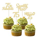 Gyufise 24Pcs Gold Glitter 75 Cupcake Toppers 75th Birthday Cupcake Toppers Hello 75 Seventy Five 75 Cake Toppers 75 Fabulous Cupcake Picks for 75th Birthday Cake Decorations Supplies