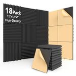 SD SODOCT 18 Pack Self-Adhesive Acoustic Foam Panels 12"x12"x1" Wedge Soundproofing Panels for Walls, High Density Sound Proofing Panels, Acoustic Foam for Studio, Home, Office