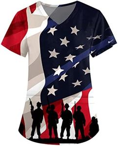 4th of July Scrub Tops Women 2025 Patriotic Plus Size American Flag Print Nurse Uniform Holiday Scrub Tops
