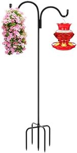 Gtongoko 92 Inch Adjustable Double Shepherd Hook with 5 Prong Base, 5/8 Inch Thick Heavy Duty Bird Feeder Pole for Bird Feeder Lanterns Weddings Decor 1 Pack