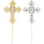 Honbay 2PCS Sparkly Cross Cake Topper Classy Alloy Crystal Rhinestones Cross Cake Decoration for Easter Religious Party First Holy Communion Baptisms Valentine's Day Wedding Christenings Decorations