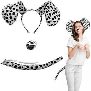 Nicky Bigs Novelties Unisex-Adult Puppy Dog Ears Headband Nose and Tail Costume Accessory Kit, Dalmatian, One Size Black/White