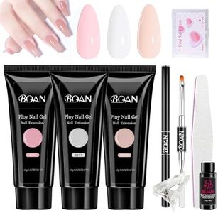 BQAN Poly Nail Gel Kit, 3 Colors Poly Extension Gel With Slip Solution Dual Nail forms Builder Nail Extension Gel for Nail Tech DIY at Home Manicure Set (White&Pink)
