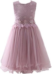 AbaoSisters Flower Girl Dress Lace Crochet Bow Sash Party Wear 6-13 Year Old (10-11 yrs, Pink)