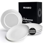 MIAMIO – Plates Set of 6 / Modern Plate Set Made of Ceramic/Stoneware - Palmanova Collection (21 cm, White)