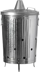 Silver Outdoor Galvanized Metal Garden Incinerator Can, for Yard, Patio, and Backyard