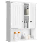 Tangkula Bathroom Wall Cabinet, Wooden Hanging Storage Cabinet with Doors & Shelves, Multipurpose Storage Cabinet for Bathroom Kitchen Living Room, Wall Mounted Bathroom Medicine Cabinet