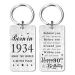 Gezxin 90th Birthday Gifts for Women Men, 90 Year Yr old Birthday Keychain for Female Male Her Him, Happy 1934 Ninety Bday Presents for Woman Man Ladies, Elderly Mens Womens 90th Birthday Gift Ideas