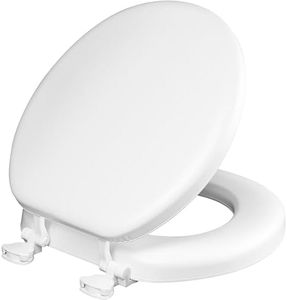 Mayfair Padded Toilet Seat, Cushioned Soft Vinyl over Wood Core Seat, Secure Hinges, Easy Clean, Round, White