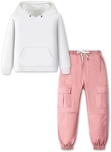 Betusline Cute Outfits for Girls, Hooded Crop Top + Jogger Sweatsuits Sets, 4-14 Years, A White+ Pink, 11-12 Years