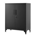 SONGMICS Garage Cabinet, Metal Storage Cabinet with Doors and Shelves, Office Cabinet for Home Office, Lockable File Cabinet, Multipurpose, for Study, Living Room, Ink Black UOMC013B01