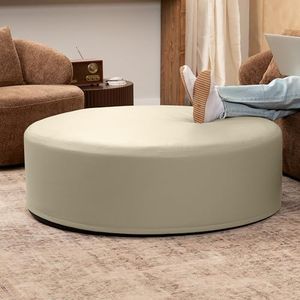 Jaxx Candler Round Couch Ottoman – Oversized Giant Coffee Table Ottoman - Versatile Firm Foam Construction - Kid Safe with Removable Cover, 44”, Premium Faux Leather, Natural