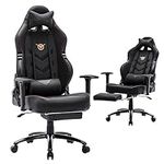 COLAMY Big and Tall Gaming Chair with Footrest 350lbs-Racing Style Computer Gamer PC Chair, Ergonomic High Back with Wide Seat, Reclining Back, 3D Armrest, Headrest and Lumbar Support for Adult, Black