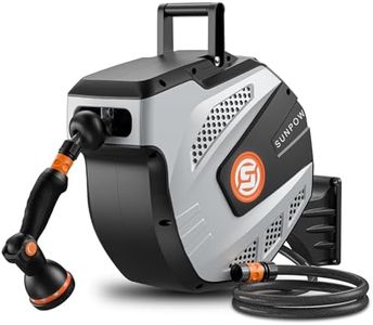 SUNPOW Carrete Manguera Jardin,15M+1.5M, Manguera Jardin Enrollable con 10 Modos de Pulverización, Retracción Automática, Bloqueo de Longitud, Base de Pared 180° Giratorio