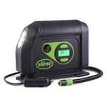 Slime 40051 Tire Inflator, Portable Car Air Compressor, Inflate Right Automatic Shut Off, with Digital 99 psi Display, Long Hose and LED Light, 12V, 6 min Inflation