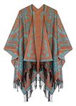 Urban CoCo Women's Printed Tassel Open front Poncho Cape Wrap Shawl, Series 18-orange Pink, One Size