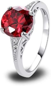 Narica Silver Plated Brilliant Round Cut Created Garnet CZ Cubic Zirconia Filled Halo Cocktail Wedding Engagement Promise Band Women's Eternity Ring for Mom Bridal Lover 10#