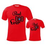 Hangout Hub Men's & Boy's Round Neck T-Shirt Best Dad Son Ever (Red;Dad L(40);Son 0-2Yrs ;) Pack of 2 Family T-Shirts