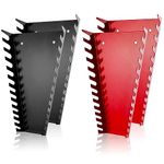 ALOANES 52-Slots Metal Wrench Organizer, Professional Quality Tool Tray Storage, Fit SAE & Metric Wrenches, 4 Pack Wrench Holders(Red&Black)