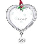 Mulumu Christmas Tree Ornament Picture Frame Metal Hanging Pendant Holiday 2.5" Photo Frame Charm Decorative of Pets, Baby First Christmas, Family (2024 White)