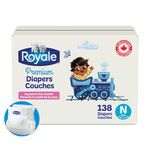 Royale Premium Diapers, Size Newborn (up to 10lb), 138 Count, Disposable Baby Diapers (Packaging may vary)