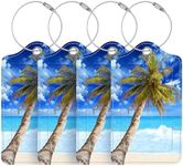 Luggage Tags for Suitcases, 4 Pack Cute PU Leather Suitcase Tag Identifiers TSA Approved with Stainless Steel Loop and Address Card for Baggage Tag for Travel Essentials Beach, by Chelmon