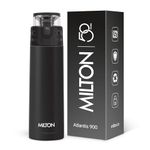 Milton Atlantis 900 Thermosteel Water Bottle 750 ml, 24 Hr Hot and Cold I Leak Proof Lid, ISI Certified I Double Wall Vacuum Insulated Flask for Office, Gym, School, Sports, Travel I Black