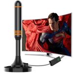 TV Aerial Indoor - Digital TV Ariels with Booster, Strong Magnetic Base Freeview Aerial for Easy Installation, Smart TV Aerial Indoor Support Freeview Aerial/4K/1080P - 16.4FT Coax Cable (Orange)