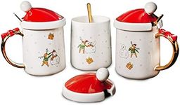 GUTE Christmas Mug Santa and Deer Red Lid with Gold Spoon - Cute Coffee & Tea Milk Cup - Holiday Festive Gift, 16oz Winter Season Cup, Cute Merry Santa, Reindeer, Snowman, Ugly Sweater - Enamel (3)