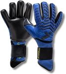 Storelli Electric Goalkeeper Gloves, High-Impact Hand Protection with 5 Removable Finger Spines, German Contact Latex, Wrist Strap, Extended Cuff, Youth & Adults, Unisex, 1 Pair, Blue Charge, Size 10