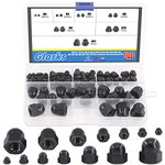 Glarks 100pcs 7 Sizes Black Nylon Acorn Hex Nuts Set, M3 M4 M5 M6 M8 M10 M12 Dome Head Decorative Hexagon Cap Nuts Hex Head Dome Acorn CoverNut for Protecting Hexagon Shaped Threads Studs and Bolts