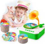iDensic Toddler Gramophone Music Toy, Kids Gramophone with 96 Learning Cards, Record Player, Children's Phonograph Story Music Player Gift Boys Girls (Vibrant Green)