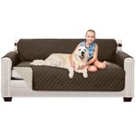 Sofa Shield Patented Couch Cover, Reversible Tear and Stain Resistant Sofa Slipcover, Quilted Microfiber 178 cm 3 Seat, Durable Furniture Protector with Strap, Washable Covers for Dog Chocolate Beige