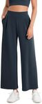 ODODOS Modal Soft Wide Leg Cropped Pants for Women High Waist Casual Relaxed Pants with Pockets, 25" Inseam, Navy, Medium