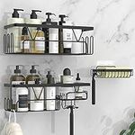 Kegii Shower Caddy, Bathroom Shelf Organiser No Drilling, Adhesive Shower Storage Rack with Soap Razor Holder, Bathroom Accessories, Black, 3 Pack