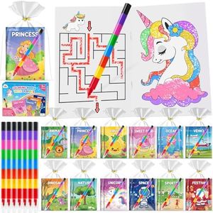 ZMLM 24 Libros para Colorear para Niños, Crayones de 8 Colores 24 PCS Ceras de Colores Kit Detalles Cumpleaños para Pintar Niños Manualidades, 12 Temas Divertidos Diseños Surtidos para 3 a 9 Años