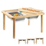 FUNLIO Wooden Sensory Table with 2 Bins for Toddlers 1-5, 3-Level Height Adjustable Kids Sensory Table with Anti-Warping Plywood Lid, Indoor/Outdoor Play Sand and Water Table, CPC Certified