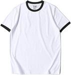 Zengjo Men's Ringer Tee Crewneck Athletic T Shirts Short Sleeve Sport Shirt for Men(White/Black,S)