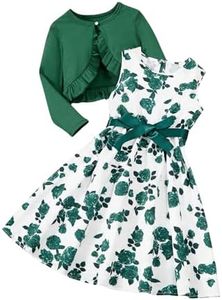 Floerns Girl's 2 Piece Outfit Floral Dress and Long Sleeve Ruffle Trim Jacket Dark Green 8Y