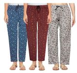 AFRA Women Printed Cotton Pyjama Pack of 3 lARGE, X-LARGE, XX-LARGE (COLOUR COMBO) (L, Dark Blue - Meroon - Grey)