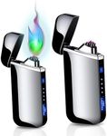 Serenib Electric Dual Arc Plasma Lighter 2 Pack, Rechargeble, Upgraded with Battery Indicator and Gift Box,Windproof Flameless Electric Candle Lighters, Camping, Hiking, Gifts for Men - Gloss Black