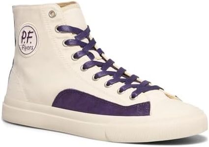 P.F. Flyers All-American White and Purple High Top Sneakers for Men and Women, Vintage Canvas and Suede Hi-Top Athletic Shoe, Unisex