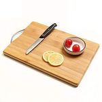 SKYFUN (LABEL) Non Slip Eco-Friendly Bamboo Cutting Board with Juice Groove Kitchen Chopping Slicing Board Pad for Meat,Fruit,Vegetables Serving Tray Handle (Wooden with Steel Handle)