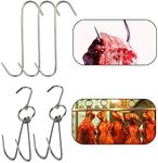 TinaWood 2pcs Stainless Steel Double Hooks + 3pcs S-Hooks for Bacon Hams Meat Processing Butcher Hook Hanging Drying BBQ Grill Cooking Smoker Hook Tool