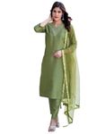 SIRIL Women's Art Silk Sequence Embroidery Straight Kurta Pant With Dupatta Set (143KBD1547-S_Olive Green)