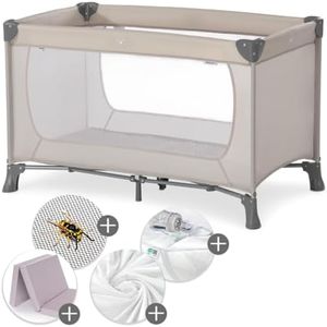 hauck Dream N Play XXL Set de Cuna Bebe Viaje con Colchón, Mosquitera, Protector y Sábanas, Parque Cuna Bebe con Colchon, Cuna Viaje Bebe con Colchon - Beige