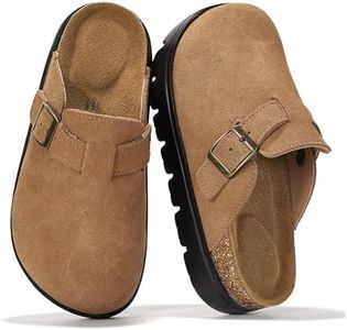 Project Cloud Chunky Kids Clogs – 100% Genuine Leather Clogs for Kids with Cork Footbed & Arch Support – Non-Slip Mules & Sandals for Girls Footwear (LilBentonChunky, TANSUEDE,12)