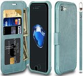 VANAVAGY Compatible iPhone 7/8/se Wallet Case,Leather Flip Folio Shockproof Phone Cover [Screen Protector Included][Support Wireless Charging]with RFID Blocking Card Holder, Forest green